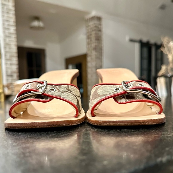 *rare* COACH Honey Wood Platform Wedge Logo Signature Tan/Red Size 7.5 - Picture 6 of 8